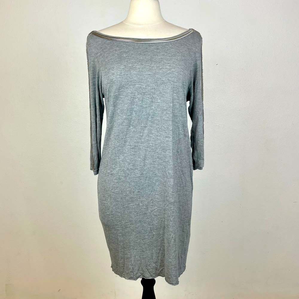 ALLSAINTS Siri Tee Shirt Mini Dress - Gray - Silver chain embellished - Size 10